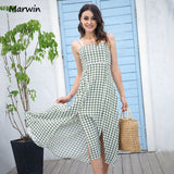 Christmas Gift Marwin New Summer Fashion High Quality Spaghetti Strap Long Women Houndtooth Printing High Street Hoilday Style Women Dresses