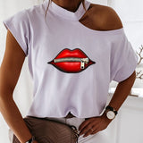 2022 New Summer Fashion Shirt Lips Short Sleeve  T Shirt Women Tops Base O-neckBlack Tees Kiss Leopard Lip Funny Girls