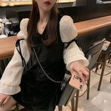 Christmas Gift Vintage Mini Dress Lolita Women 2021 Autumn Lace Bow Velvet Evening Party Dress Female Casual Kawaii One Piece Dress Korean