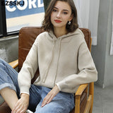 Christmas Gift thick oversize Hooded pullovers women chic pure Color  hooded Top girls  loose Sportswear sweater top
