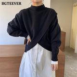 Christmas Gift BGTEEVER Fashion Half-turtleneck Women Sweater Jumpers 2021 Autumn Winter Knitwear Cross Split Loose Female Knitted Pullovers
