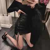 Kukombo  Fashion Women Ladies Skirt Spring Autumn Solid Color Sexy Clubwear Mini Skirt High Waist Lace-Up Pencil Cross Skirt For Women