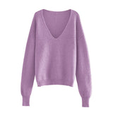 Christmas Gift 2021 Sexy Deep v-neck Sweater Off Shoulder Sweater Green White Knitted Tops Korean Winter Clothes