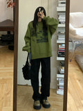 Thanksgiving Gift Korean Style Print Green Hoodie Women Oversize Sweatshirt Female Harajuku Fashion Long Sleeve Pullover O-Neck Tracksuit
