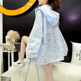 Kukombo Summer Thin Sunscreen Jacket Women New Kawaii Bear Print Coats Female Casual Korean Loose Zipper Windbreaker