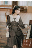 Kukombo Preppy Style Dress Women Spring 2022 French Double Collar Fashion Sweet Long Sleeved Elegant Dress Vestidos Autumn With Belt