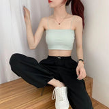 Kukombo Camisole Women Sleeveless Spaghetti Strap Sexy Elastic Fashion All-Match Simple Solid Korean Style Skinny Girls Streetwear Club
