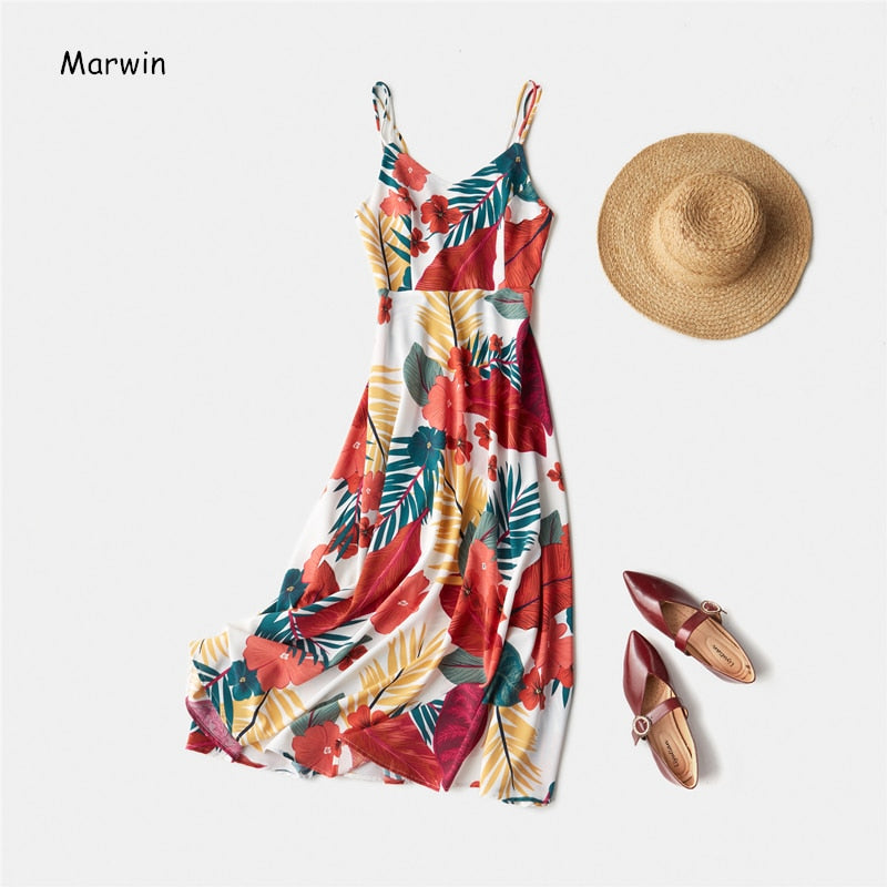 Christmas Gift Marwin New-Coming Spring Summer Holiday Long Dress Cross Spaghetti Strap Open Back Beach Style Ankle-Length Women Dresses