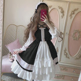 Kukombo Hstar Cute Women's Lolita OP Dress Flouncing Trim Japanese Harajuku Long Sleeves Victorian Dress Vestidos Gothic Lolita Cosplay