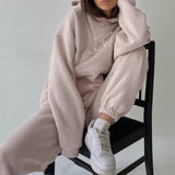 Kukombo Women's Tracksuit Print Fleece Sportwear Suit Long Sleeve Oversize Female Hoodie Suits 2022 Sprig Casual Tracksuits Pants Set