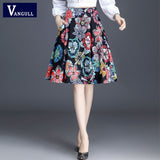 Christmas Gift Women Midi Pleated Skirts Vintage Flower Printed Spring Summer Skirts Ball Gown High Waist Audrey Hepburn Swing Skirts