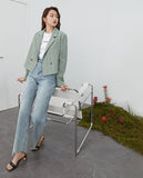 Kukombo Green Tweed Plaid Short Blazer Women Elegant Office Oversized Blazer Jacket Female Casual Streetwear Spring Coat