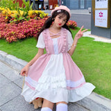 Kukombo Hstar Cute Women's Lolita OP Dress Flouncing Trim Japanese Harajuku Long Sleeves Victorian Dress Vestidos Gothic Lolita Cosplay