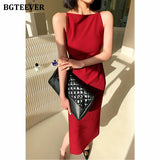 Christmas Gift BGTEEVER Elegant Slash Neck Sleeveless Solid Dress for Women Slim Waist Side Split Female Bodycon Dress 2021 Summer Vestidos