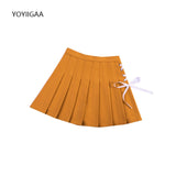 Christmas Gift Women Pleated Skirts Summer High Waist Ladies Dance Mini Skirt Harajuku Preppy Style Female Plaid Skirts Yellow Tennis Skirt