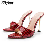 Christmas Gift Eilyken Women slippers Snake Print Strappy Mule high heels Slippers Sandals flip flops Pointed toe Slides Party shoes Woman