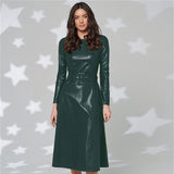 Christmas Gift Fashion Belt Faux Leather Dresses Women Long Sleeve Slim Fit PU Dress Sexy Club Wear New Arrival 2021 Autumn Winter