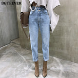 Christmas Gift BGTEEVER Vintage High Waist Straight Jeans Pant for Women Streetwear Loose Female Denim Jeans Buttons Zipper Ladies trouser 2021