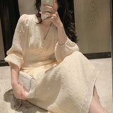 Kukombo Elegant Vintage Dress Women Sequin Long Sleeve Designer Party Midi Dress Casual Slim Korean Dress Women's Clothing Autumn 2023