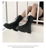 Kukombo Black Leather Women's Mid Calf Boots 2022 Autumn Winter Goth Platform Shoes Designer Harajuku Punk Footwear