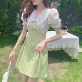 Kukombo  2025 Summer Elegant Floral Dress Women Print Sweet Cute Evening Party Mini Dresses Puff Sleeve Korean Style Beach Clothing Boho