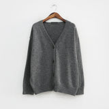 Kukombo Gray Sweater Cardigan Women 2022 Autumn V Neck Casual Single Breasted Outwear Korean Chic Fashion Knitted Long Sleeve