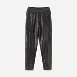 Christmas Gift Marwin 2021 New-Coming Winter Pu Leather Pockets Full Length Women Pants High Street Style Elastic Waist Female Leather Pants
