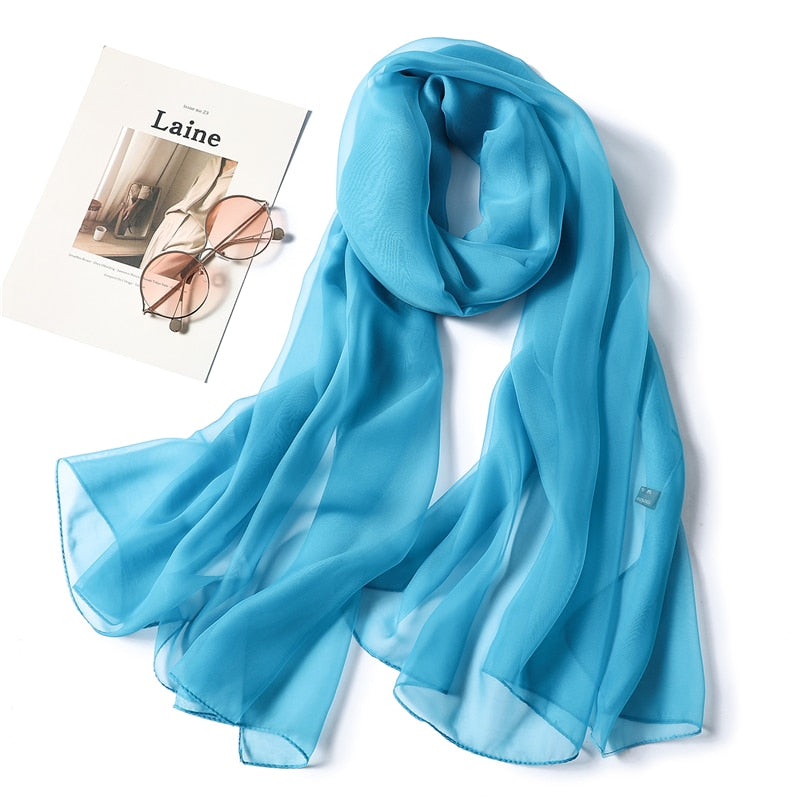 Christmas Gift 2021 spring summer women silk scarf fashion solid long size beach stoles female foulard shawls neck wrap pure hijabs scarves