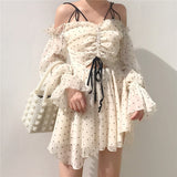 Kukombo  2022 New Women Vintage Polka Dot Drawstring Draped Bodycon Mini Dress Romantic Lady Puff dress V Neck Party Sexy Dress