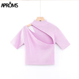 Christmas Gift Aproms Candy Color High Neck Ribbed Knitted T-shirt Women Sexy Short Sleeve Strench Tshirt Ladies Streetwear White Crop Top 2021