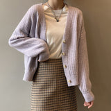 Kukombo Cardigan Women 2022 Spring Sweater Hollow Out Korean Fashion V-Neck Knitted Clothes Purple Long Sleeve Soft Outwears