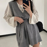 Christmas Gift New 2021 Spring Autumn Women Dresses V-Neck Split Knitted Lace Up Sleeveless Korean Style Elegant Lady Dress DR18213