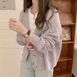 Kukombo Cardigan Women 2022 Spring Sweater Hollow Out Korean Fashion V-Neck Knitted Clothes Purple Long Sleeve Soft Outwears