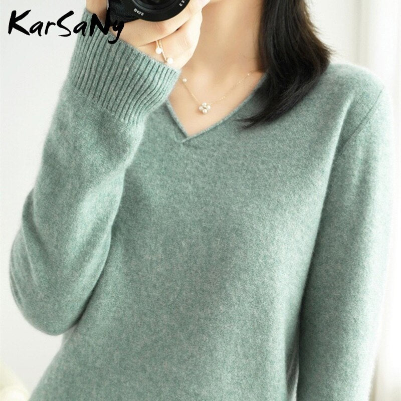 Christmas Gift Women Sweaters And Pullovers 2021 Autumn Knitted Top Jumper Women Pulovers Purple V Neck Sweater Basic Winter Sweater Woman