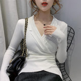 Christmas Gift V-neck Sweater Women Knitted Bottoming Shirt 2021 Autumn New Solid Slim Pullover Casual Long Sleeve Soft Outside Sweater
