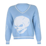 Christmas Gift HEYounGIRL Punk Print Vintage  Knit Sweater V Neck Long Sleeve Casual Jumper Ladies Autumn Winter Korean Pullover Knitwear