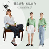 Christmas Gift FANSILANEN Office Lady Lazy Loose Casual Green Shirt Women's Summer Three-quarter Sleeve Design Niche Chic White Tops