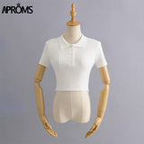 Kukombo Vintage High Waist Short Sleeve Basic T-shirt 2022 Streetwear Knitted Tshirt Female White Tee Crop Top for Women Clothing