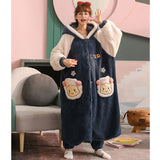 Christmas Gift Women's Pajamas Thick Warm Sleepwear Coral Fleece Robe Autumn and Winter Plush Plus Size Loose Home Clothes Nightgowns for Women