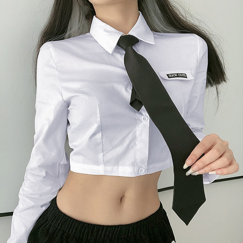 Kukombo Spring Autumn Korea Preppy Tender JSK Maiden Long Sleeve White Shirt Top Harajuku Gothpunk Academy JK Uniform Shirt Blouse Women