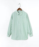 Kukombo Stylish Women's Classic-Fit Long Sleeve Lightweight Button Down Shirt  Vertical Stripes Oversize BF Style Top Blouses