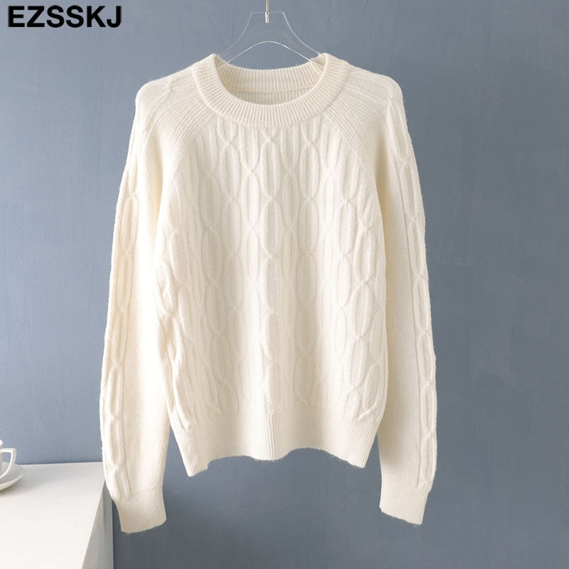 Christmas Gift Autumn Winter casual o-neck WOOL thick Sweater pullovers Women 2021 loose elegant Sweater Pullover female long Sleeve