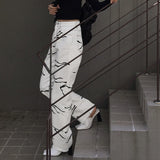 Kukombo Grey Brown Aesthetic High Waist Women's Straight Jeans Harajuku Baggy Tie Dye Print Casual Mom Denim Trouser Streetwear