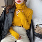 Christmas Gift Solid Turtleneck Knitted Women Pullovers 2021 Autumn Long Sleeve Strech Female Sweater Loose Bottoming Ladies Sweater