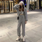 Kukombo Women 3 Piece Set Solid Color Zip Hooded Drawstring Sweatshirts + vest+ Stretch Waist Casual Pants Fashion Suit tracksuit