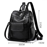 Kukombo Women Backpack PU Leather Fashion Casual Tassel Bags High Quality Female Shoulder Bag Large Capacity School Backpacks for Girls