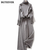 Christmas Gift BGTEEVER Autumn Winter Thicken Knitted 2 Pieces Set Women Turtleneck Pullover Sweater & Wide Leg Pants 2021 Sweater Set Female