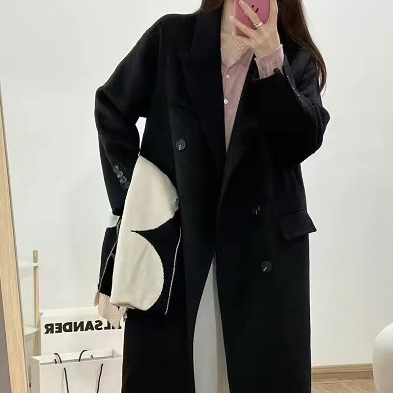 Christmas Gift Women's Long Coat Retro Streetwear Gray Korean Loose Fashion Windbreaker Casual Warm Woolen Coat Oversize Winter Woman Coat