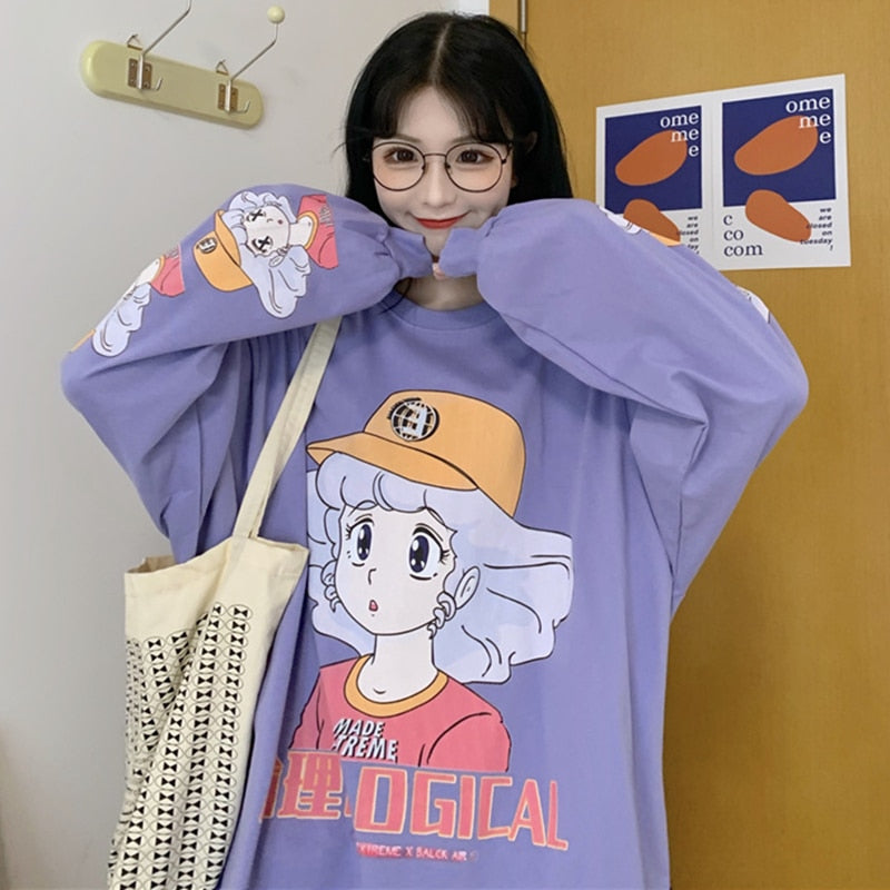Kukombo Autumn And Winter New Women's Sweatshirt Japanese College Style Cartoon Anime Hoodie Women Plus Size Pullover