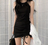 Kukombo Sleeveless Dress Women Black Shirring Hot Girls Summer Dresses Slim Fashion New Korean Party Mini Club Harajuku Vestidos